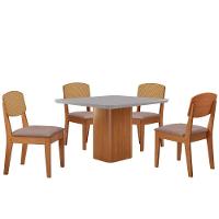 Mesa De Jantar Eloise 90cm Tampo Mdf 4 Cadeiras Moderna Linho Capuccino/nat/off/serig. Off - 2