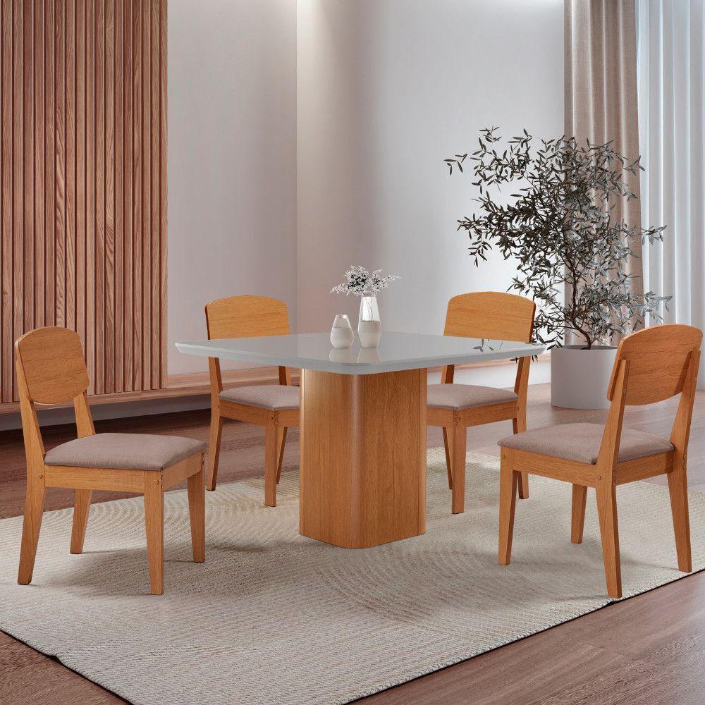 Mesa De Jantar Eloise 90cm Tampo Mdf 4 Cadeiras Copper Linho Capuccino/nat/off/serig. Off - 1