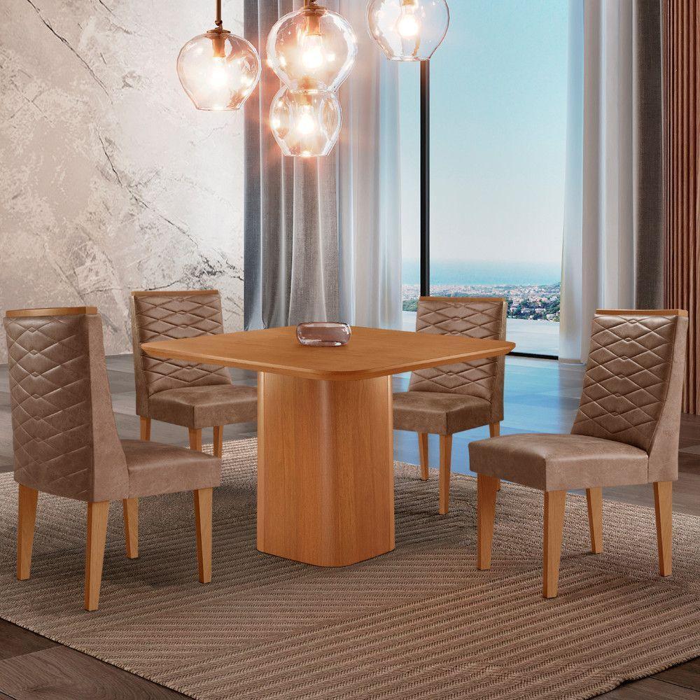 Mesa De Jantar Eloise 90cm Tampo Mdf 4 Cadeiras Moderna Tork/naturale - 1