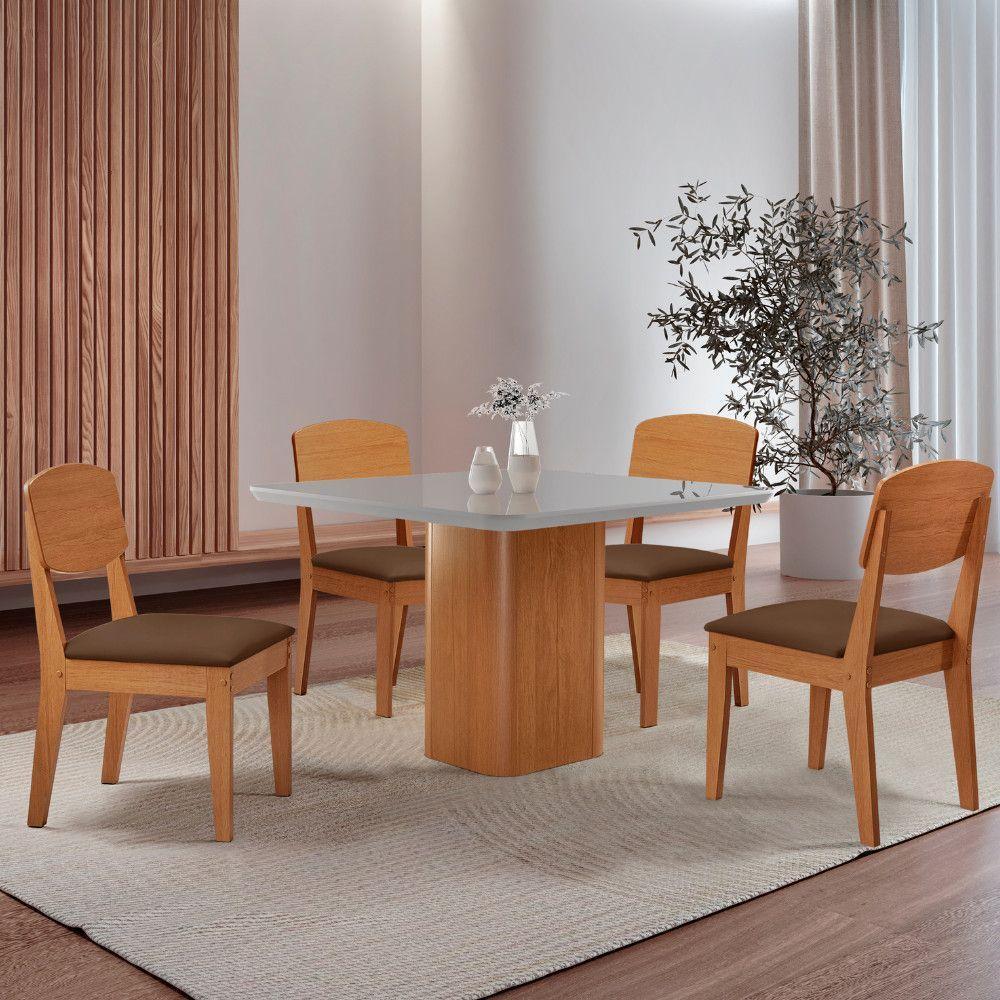 Mesa De Jantar Eloise 90cm Tampo Mdf 4 Cadeiras Copper Veludo Marrom/nat/off/serig. Off - 1