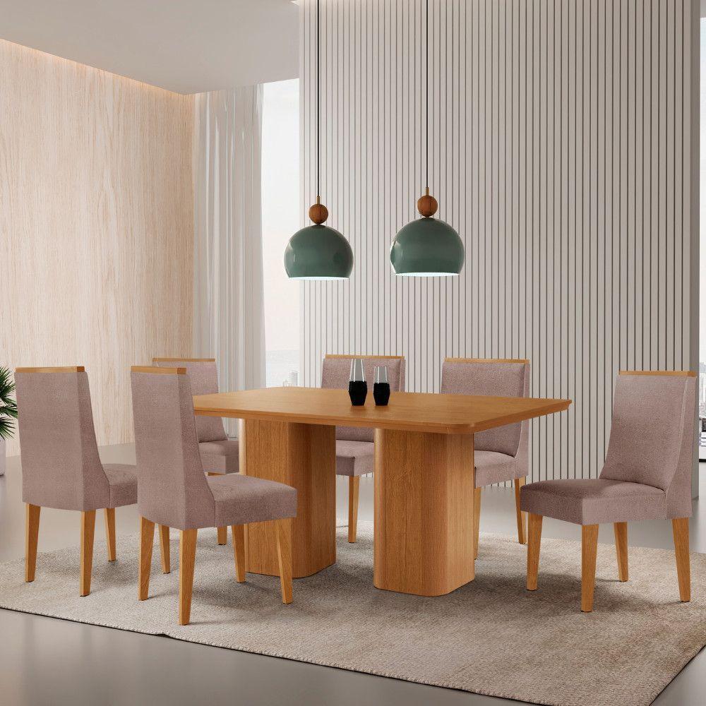 Mesa De Jantar Eloise 180cm Tampo Mdf 6 Cadeiras Lisboa Linho Capuccino/naturale - 1