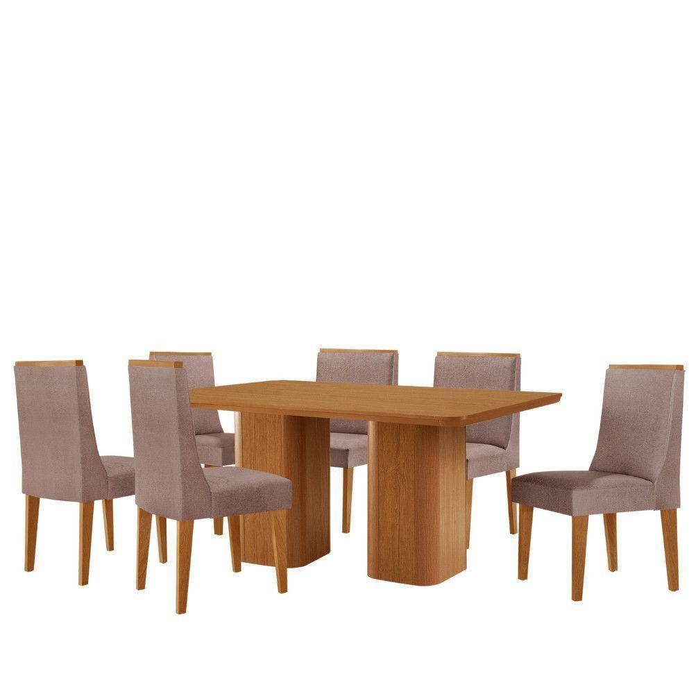Mesa De Jantar Eloise 180cm Tampo Mdf 6 Cadeiras Lisboa Linho Capuccino/naturale - 5