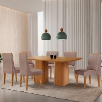 Mesa De Jantar Eloise 180cm Tampo Mdf 6 Cadeiras Lisboa Linho Capuccino/naturale - 1