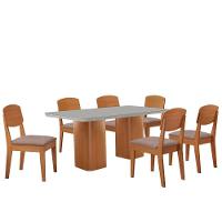 Mesa De Jantar Eloise 180cm Tampo Mdf 6 Cadeiras Moderna Linho Capuccino/nat/off/serig. Off - 2