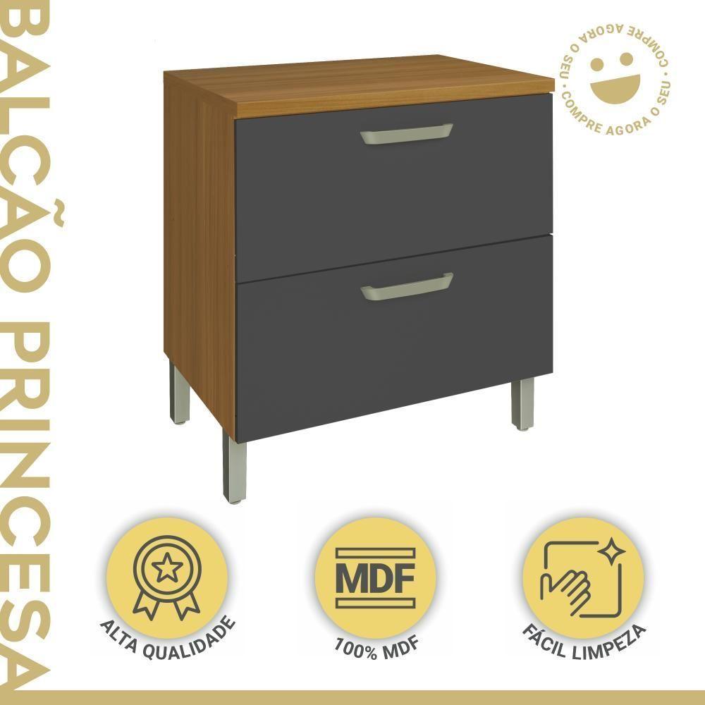 Balcão 1 Porta 1 Gaveta 80cm Em Mdf Princesa Freijó/grafite Nesher - 3