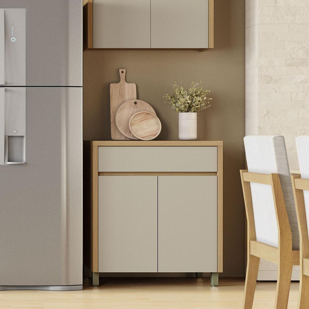 Balcao 2 Portas 1 Gaveta 80cm 100% Mdf Condessa Carvalho/greige Nesher Móveis - 1