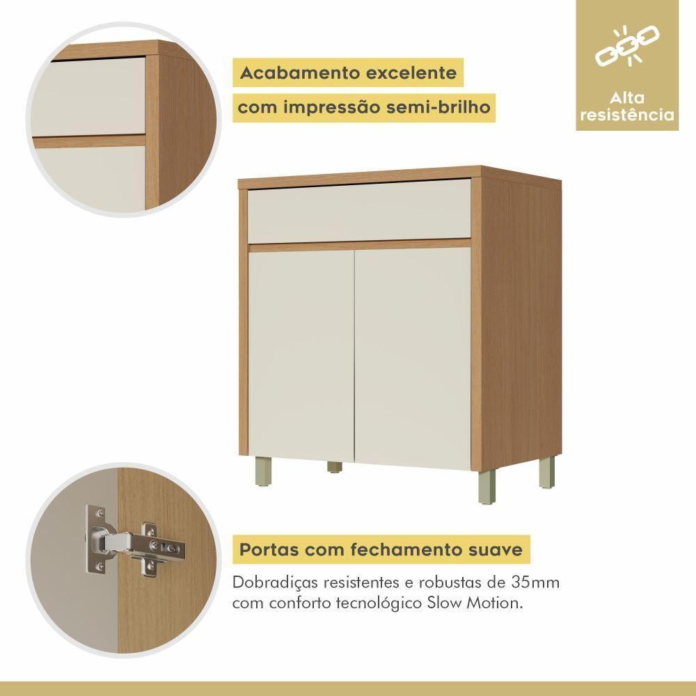 Balcao 2 Portas 1 Gaveta 80cm 100% Mdf Condessa Carvalho/greige Nesher Móveis - 2