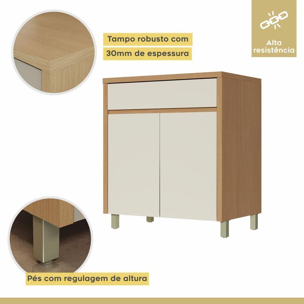Balcao 2 Portas 1 Gaveta 80cm 100% Mdf Condessa Carvalho/greige Nesher Móveis - 3
