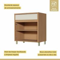 Balcao 2 Portas 1 Gaveta 80cm 100% Mdf Condessa Carvalho/greige Nesher Móveis