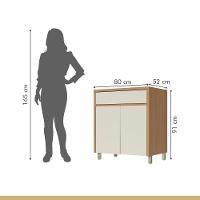 Balcao 2 Portas 1 Gaveta 80cm 100% Mdf Condessa Carvalho/greige Nesher Móveis - 7