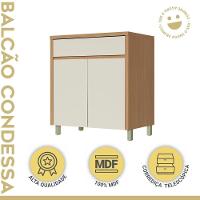Balcao 2 Portas 1 Gaveta 80cm 100% Mdf Condessa Carvalho/greige Nesher Móveis - 8