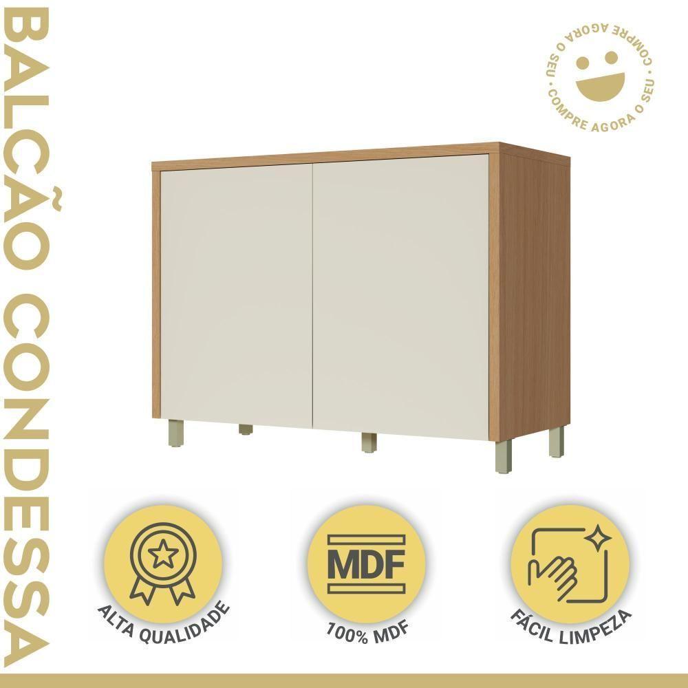 Balcão 2 Portas 120cm Condessa 100% Mdf Nesher Móveis Carvalho/greige - 3