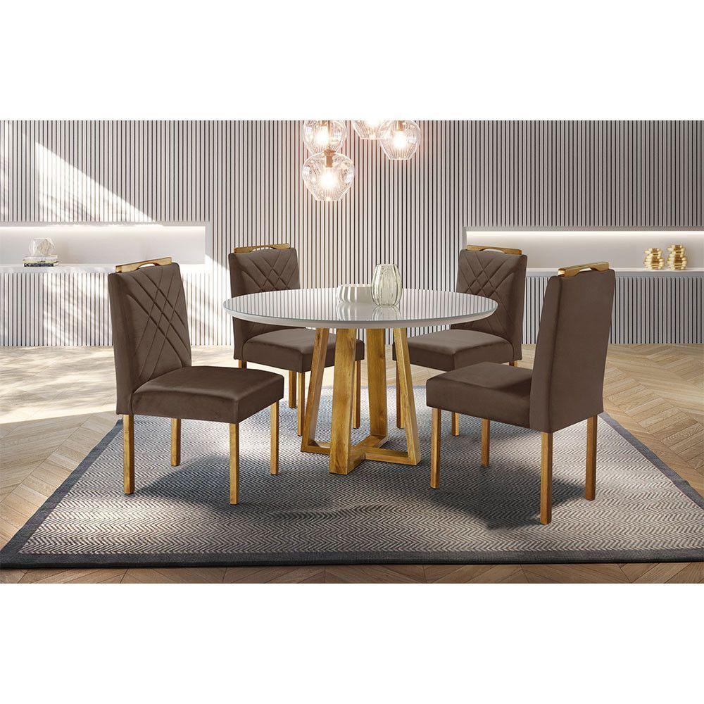Conjunto Sala De Jantar Mesa Com 4 Cadeiras Móveis Mundial Mel/off-white/marrom Chocolate - 1