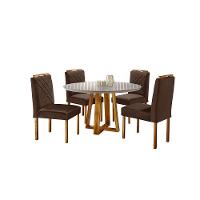 Conjunto Sala De Jantar Mesa Com 4 Cadeiras Móveis Mundial Mel/off-white/marrom Chocolate - 2