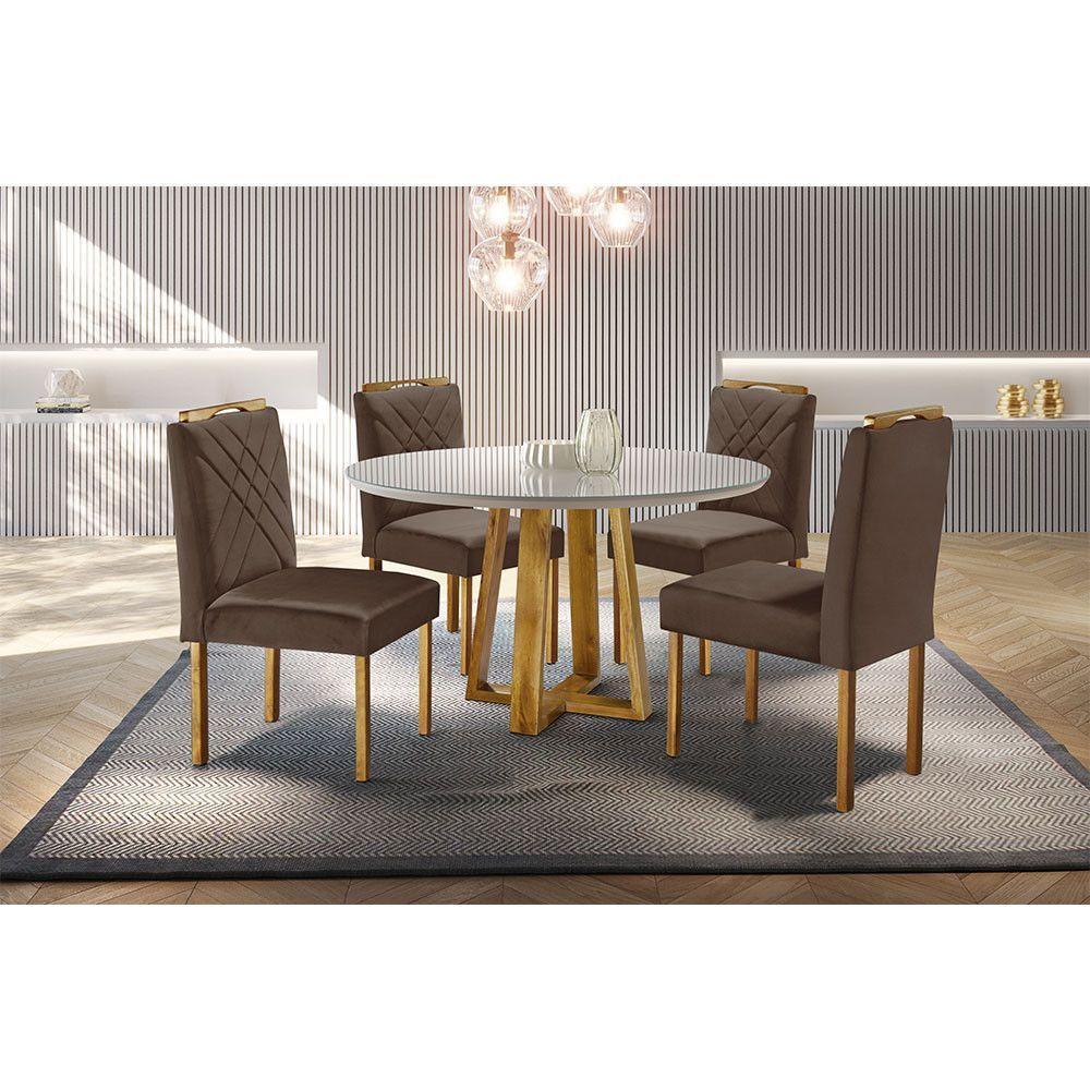 Conjunto Sala De Jantar Mesa Com 4 Cadeiras Móveis Mundial Mel/off-white/marrom Chocolate - 1