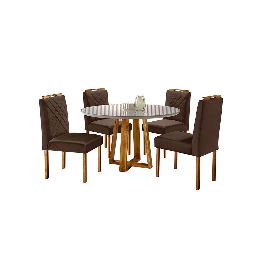 Conjunto Sala De Jantar Mesa Com 4 Cadeiras Móveis Mundial Mel/off-white/marrom Chocolate - 2