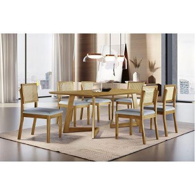 Conjunto Sala de Jantar 6 Lugares Mesa e Cadeiras Tampo MDF Cinamomo Cinza