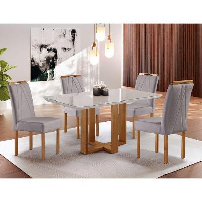Sala de Jantar Londes 4 Lugares Mesa em MDF com Cadeiras Estofadas Mel 120x80cm