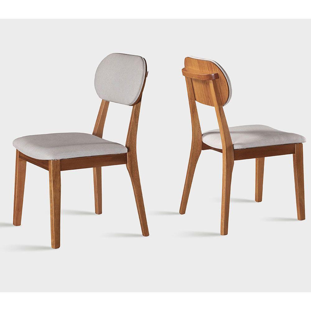 Conjunto Sala De Jantar Mesa Redonda E Cadeiras Maciça Cinamomo/linho Prata - 5