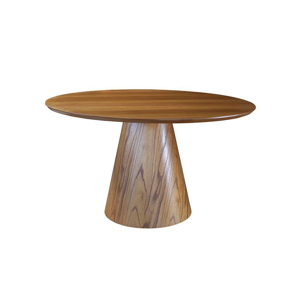 Conjunto Sala De Jantar Mesa Redonda E Cadeiras Maciça Cinamomo/linho Prata - 6