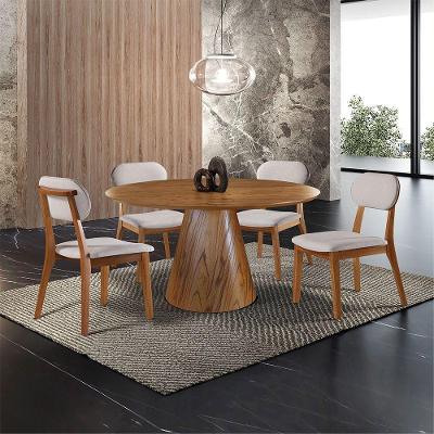 Conjunto Sala de Jantar Carlo 4 Lugares Mesa Redonda Tampo MDF com Cadeiras em Linho Prata