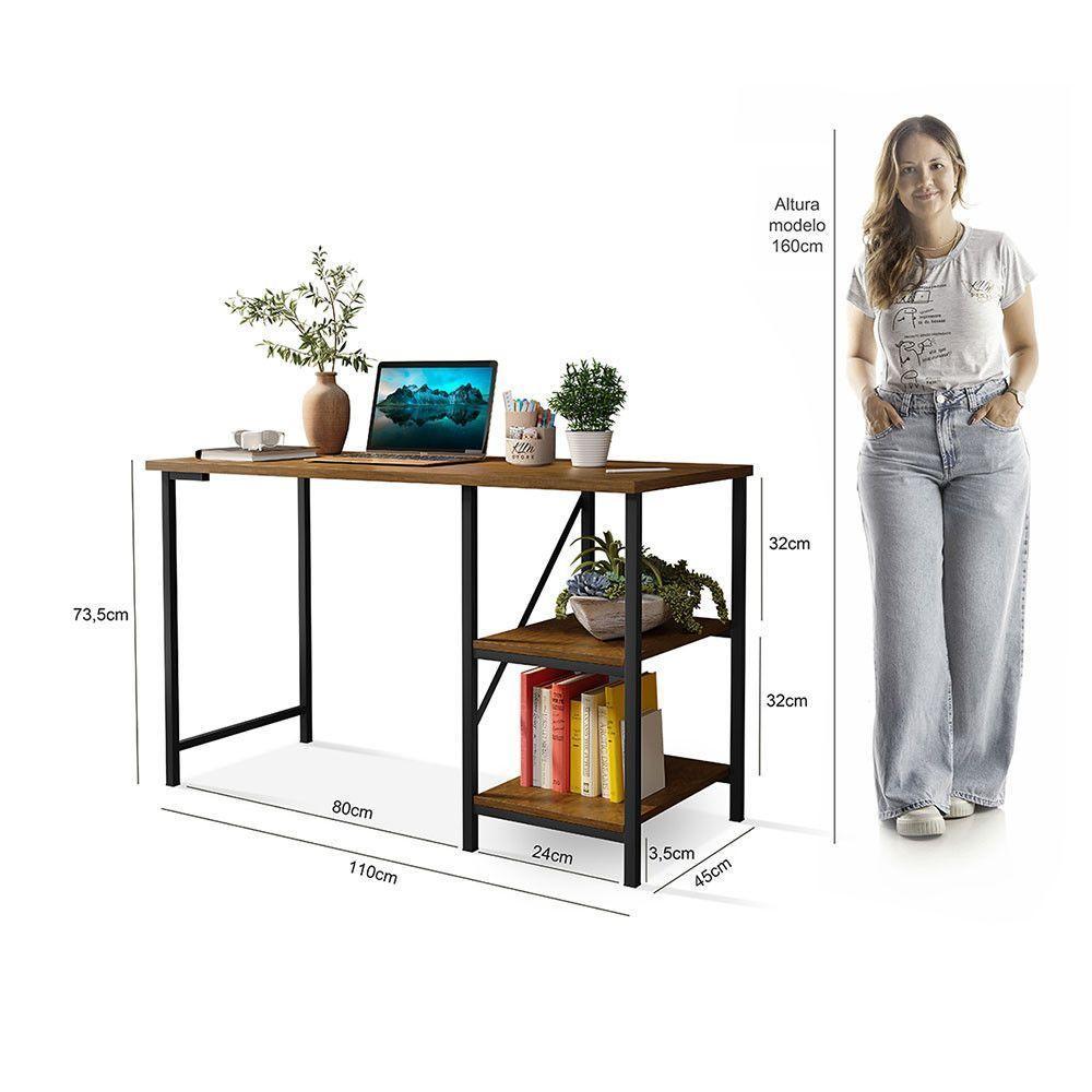 Escrivaninha Mesa Office Estudo Estilo Industrial 110cm Klm Preto/imbuia - 3