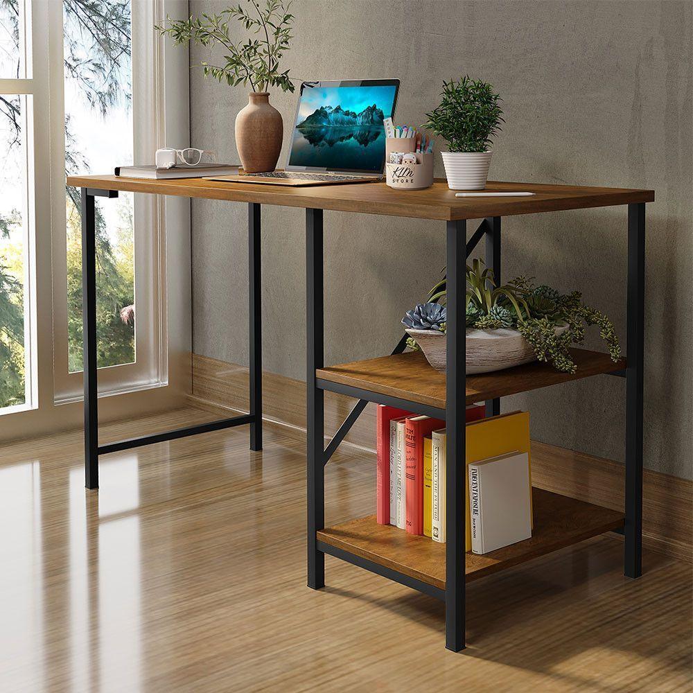 Escrivaninha Mesa Office Estudo Estilo Industrial 110cm Klm Preto/imbuia - 7