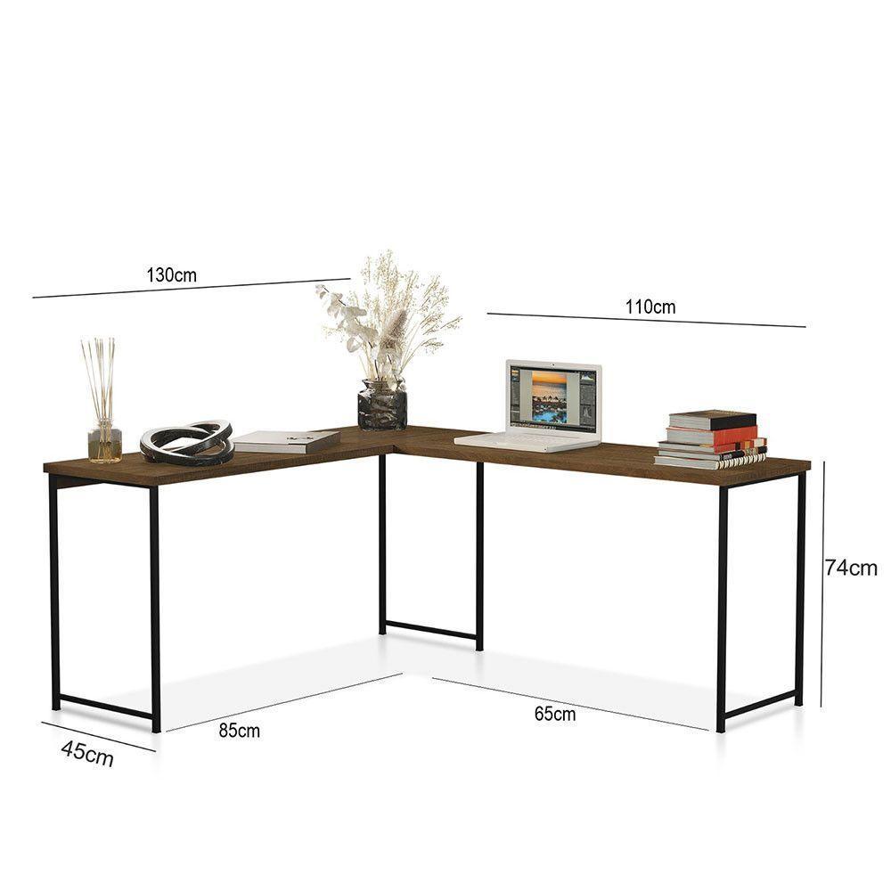 Mesa Em L Sem Prateleira Office Em Mdf Industrial Klm Store Preto/imbuia - 2
