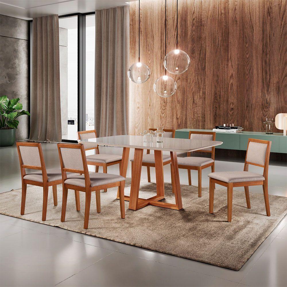Conjunto Sala De Jantar Atenas 6 Lugares Móveis Mundial Mel/offwhite/areia - 1