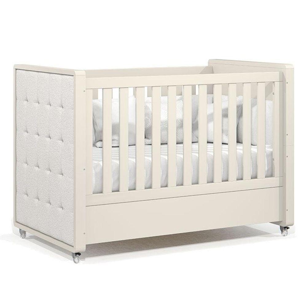 Berço Americano Com Capitonê New Boucle E Cômoda Infantil Tutto New Off White E Colchão Gazin - Matic - 2
