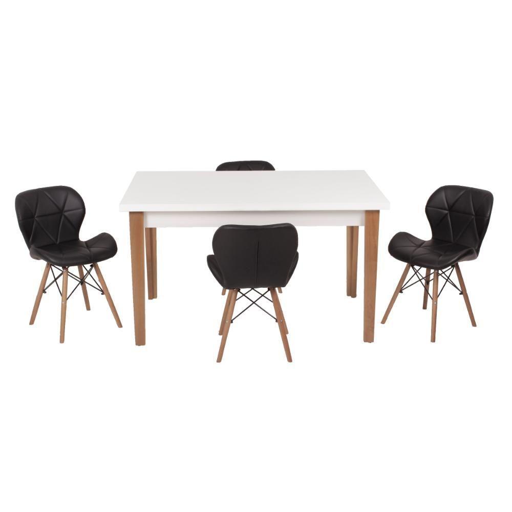 Kit Mesa Luiza 135cm Branca 4 Cadeiras Slim Preto - 1