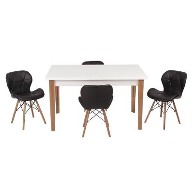 Kit Mesa Luiza 135cm Branca 4 Cadeiras Slim Preto