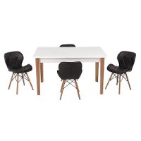 Kit Mesa Luiza 135cm Branca 4 Cadeiras Slim Preto - 1