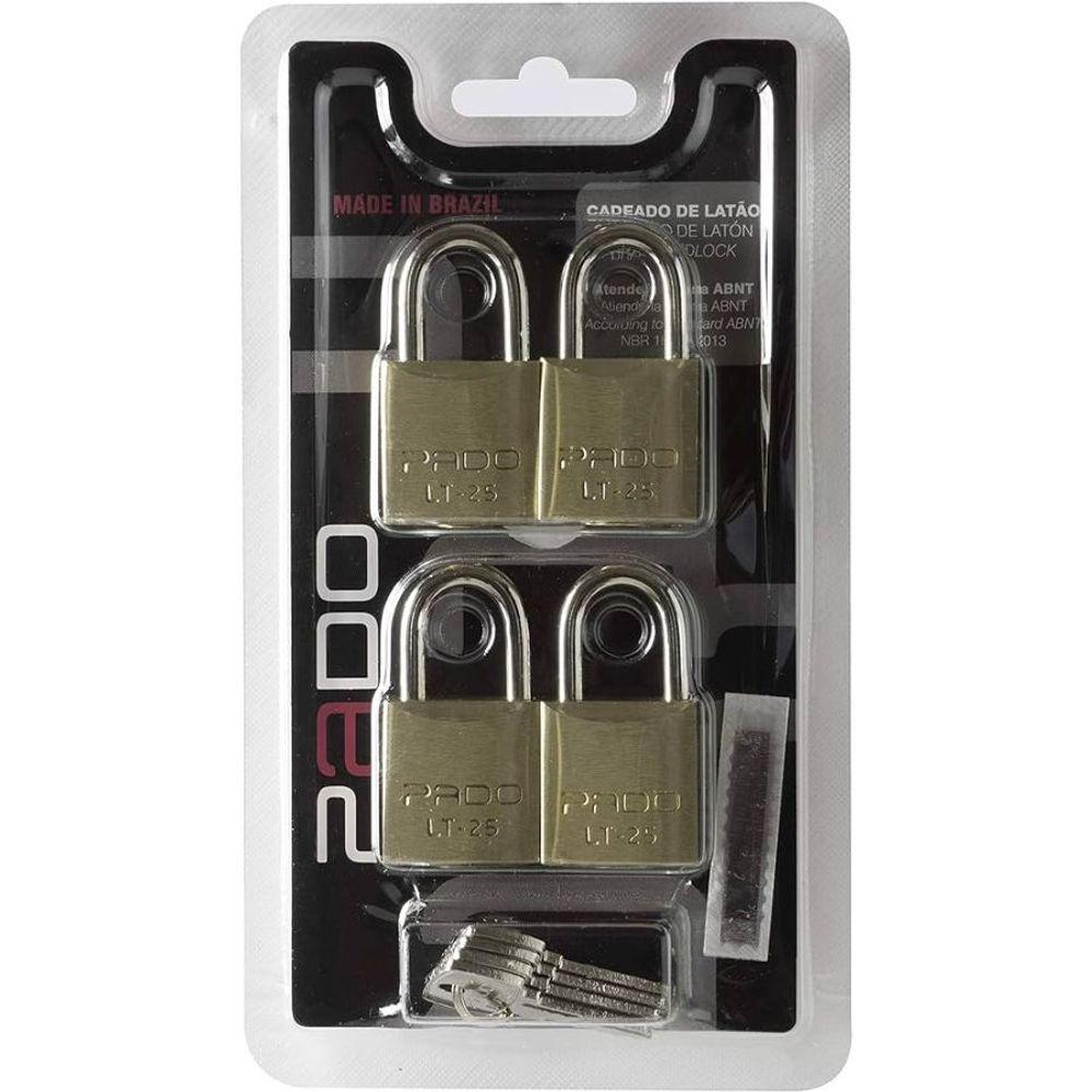 Kit 4 Cadeados Pado Com Chaves Iguais 25mm - 2