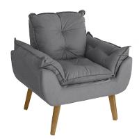 Kit 02 Poltrona/cadeira Decorativa E Puff Glamour Com Pés Quadrado Cinza - 2