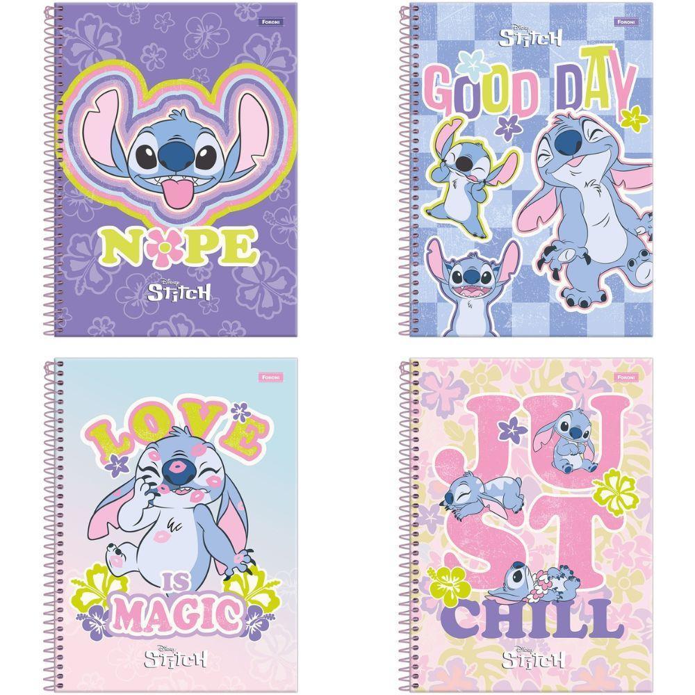 Caderno Espiral Capa Dura Universitário 1 Matéria Disney Stitch 80 Folhas Foroni Estampa 1 - 2