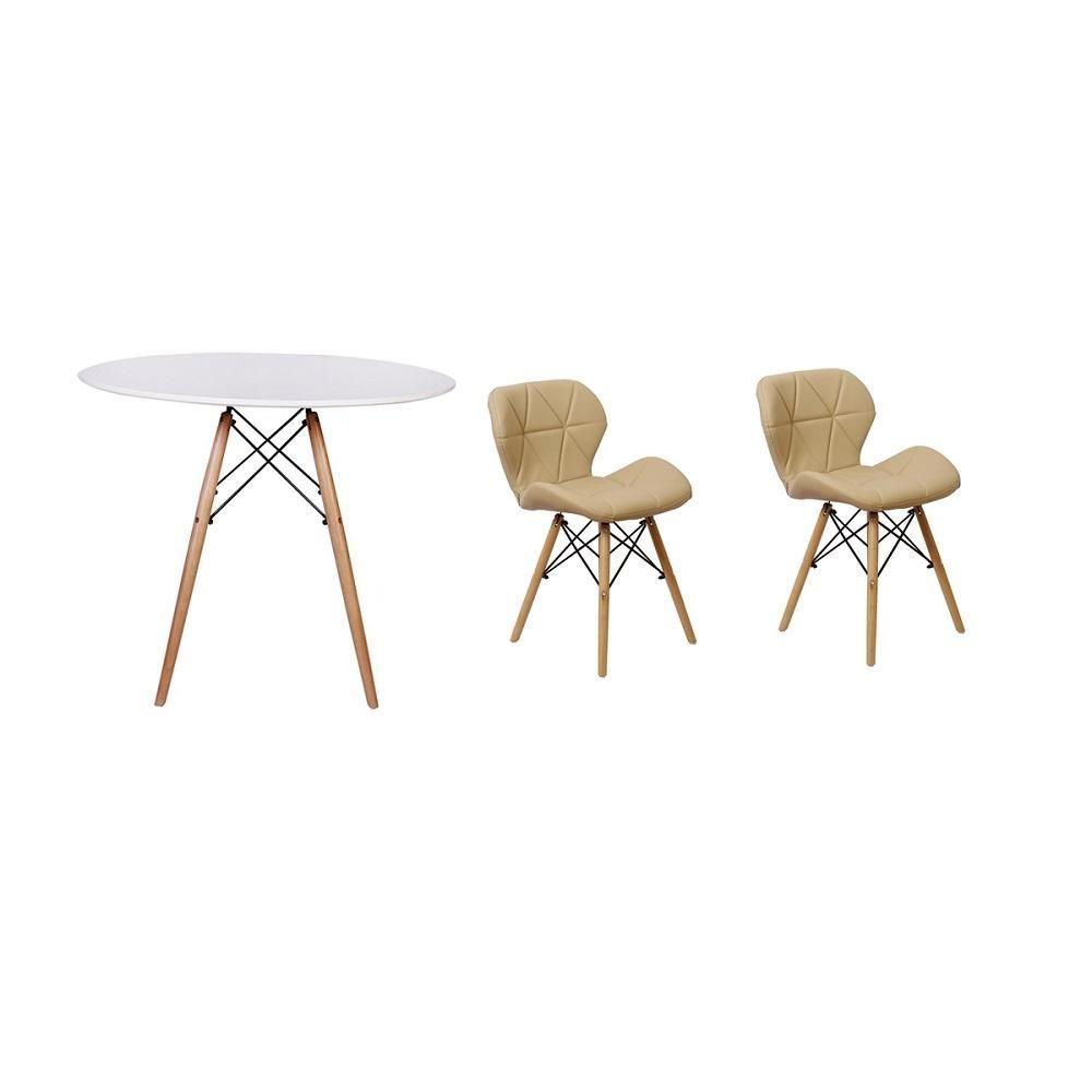Kit Mesa Jantar Eiffel 90cm Branca com 02 Cadeiras Slim Nude - 1