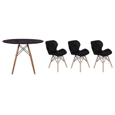 Mesa Jantar Eiffel 80cm Preta e 3 Cadeiras Slim Preta