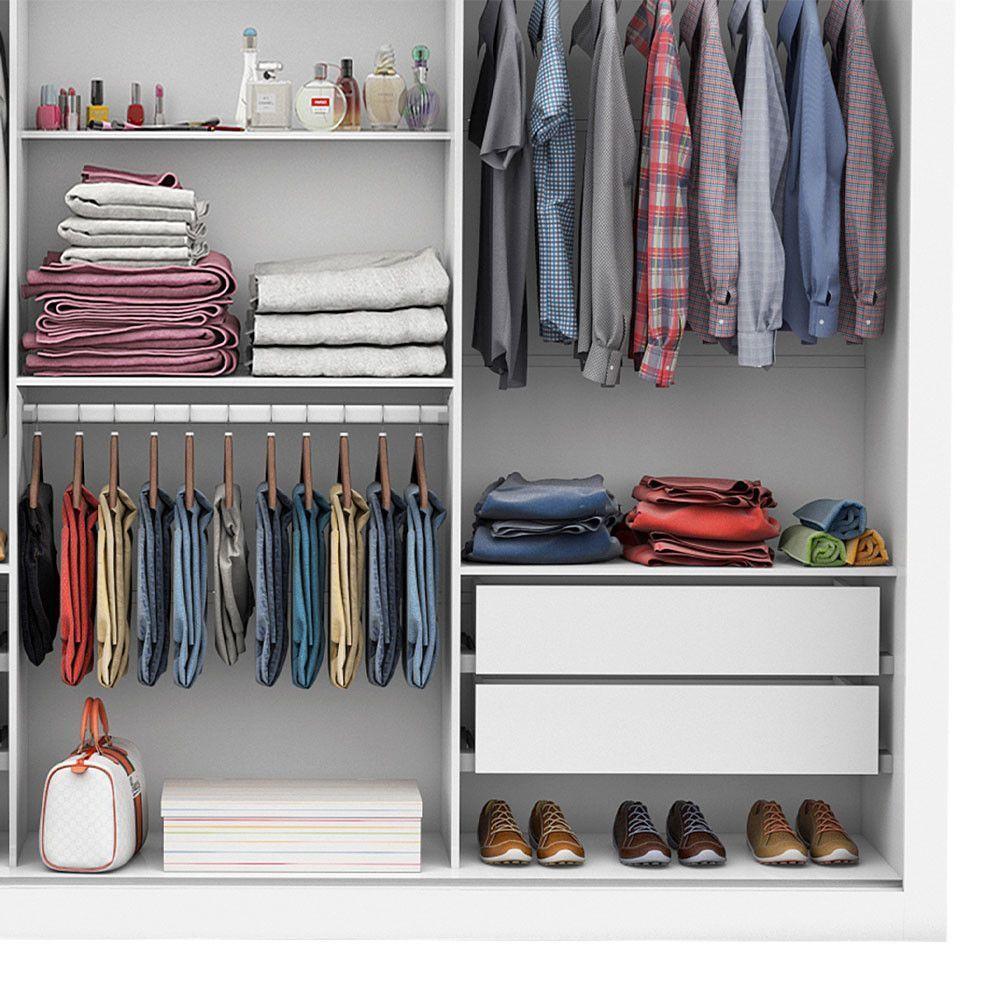 Guarda Roupa Casal Isabela Master Com Espelho 3 Portas De Correr 4 Gavetas Carioca Moveis Branco - 2
