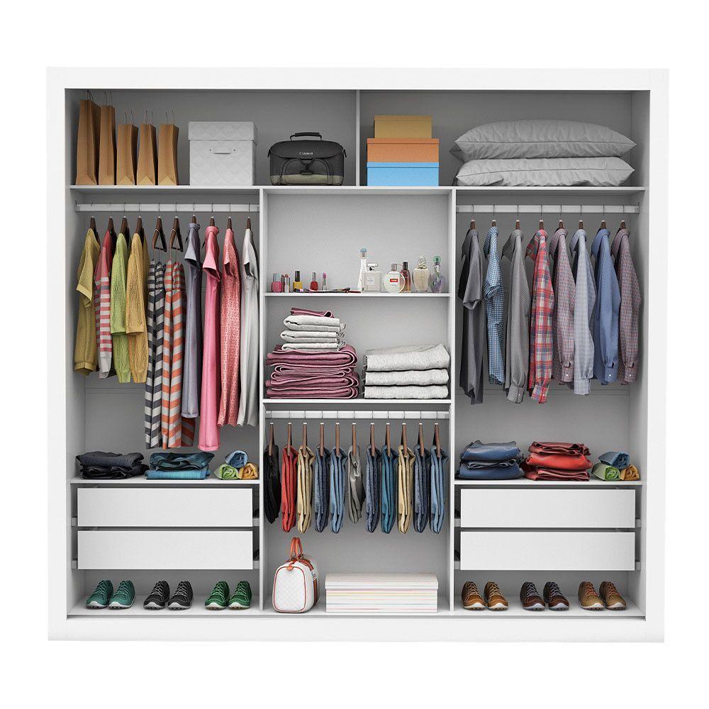 Guarda Roupa Casal Isabela Master Com Espelho 3 Portas De Correr 4 Gavetas Carioca Moveis Branco - 3