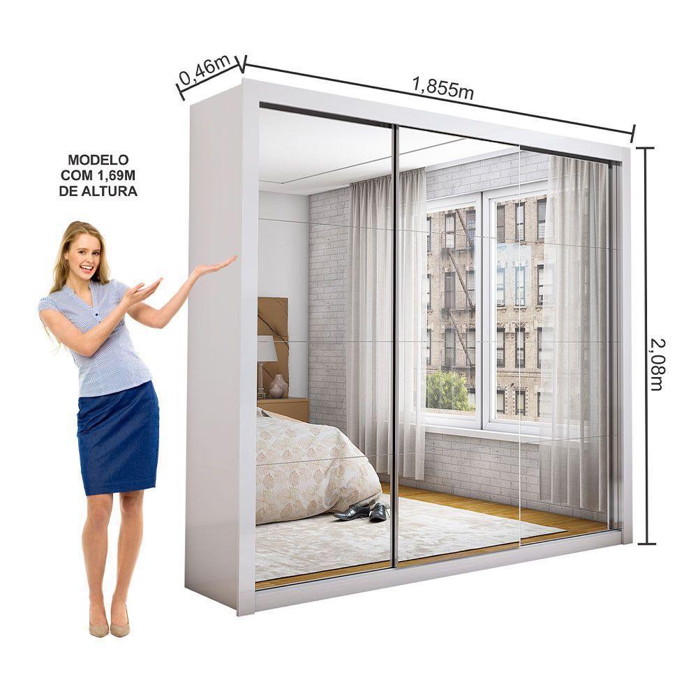 Guarda Roupa Casal Isabela Master Com Espelho 3 Portas De Correr 4 Gavetas Carioca Moveis Branco - 4