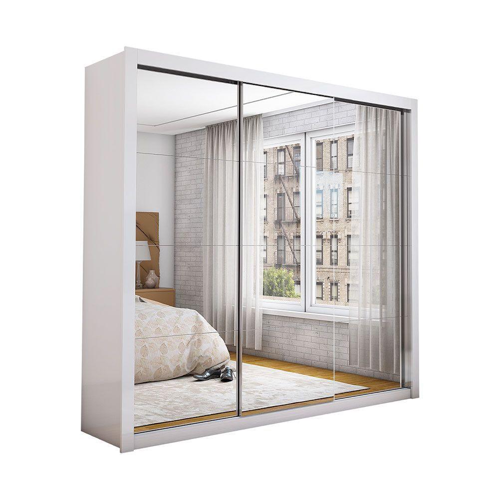 Guarda Roupa Casal Isabela Master Com Espelho 3 Portas De Correr 4 Gavetas Carioca Moveis Branco - 8