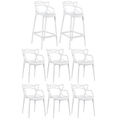 Kit 6 Cadeiras + 2 Banquetas Altas Masters Allegra Branco