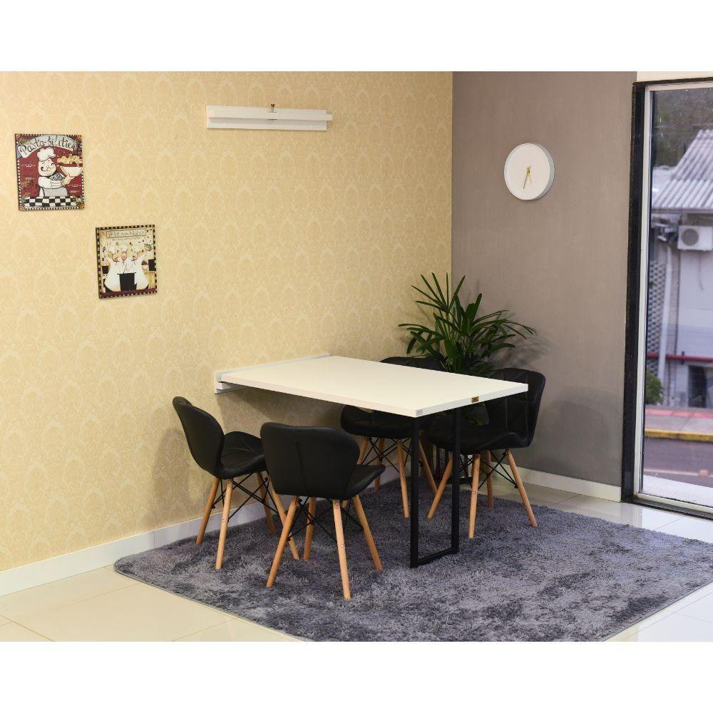 Conjunto Mesa Dobrável Retrátil 120x75 Branca e 4 Cadeiras Slim Preta - 3