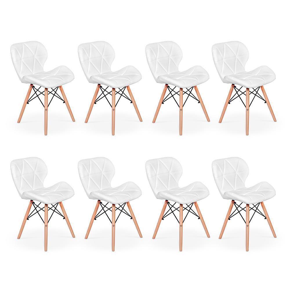Kit 08 Cadeiras Charles Eames Eiffel Slim Wood Branca - 2