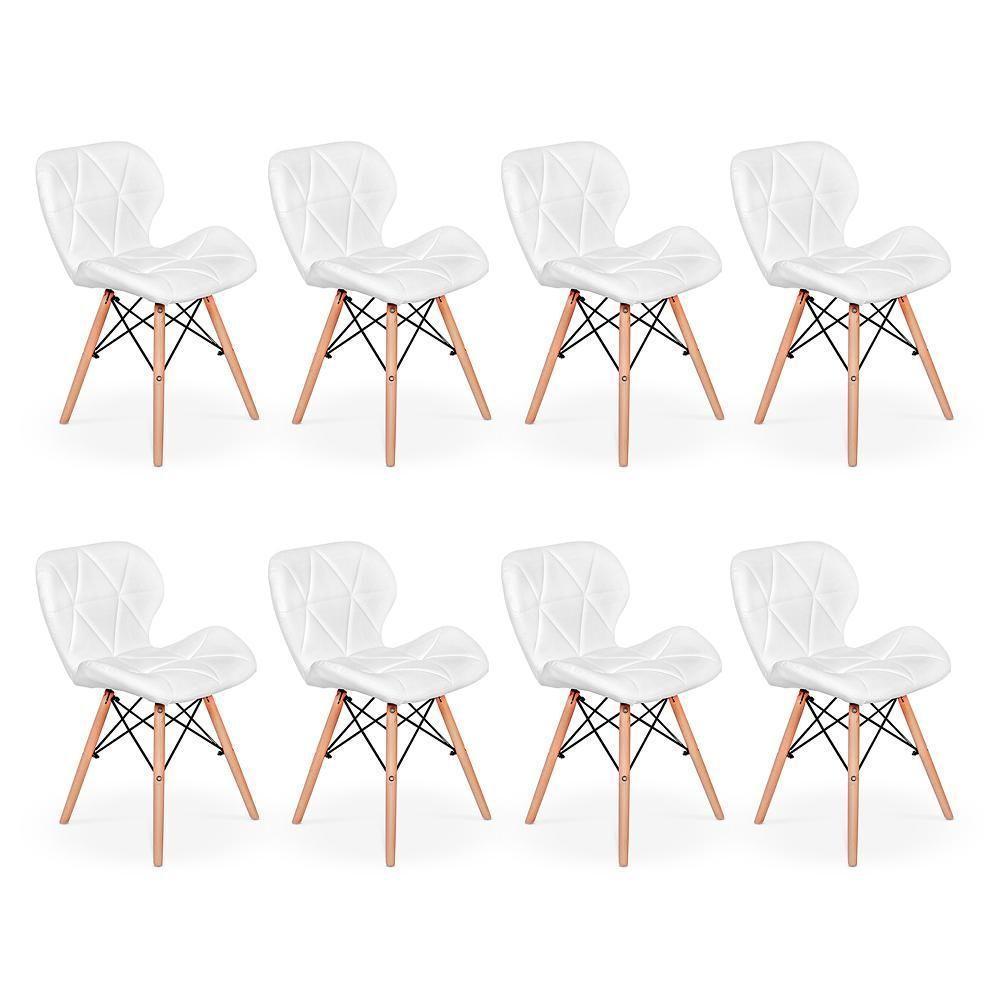 Kit 08 Cadeiras Charles Eames Eiffel Slim Wood Branca - 6