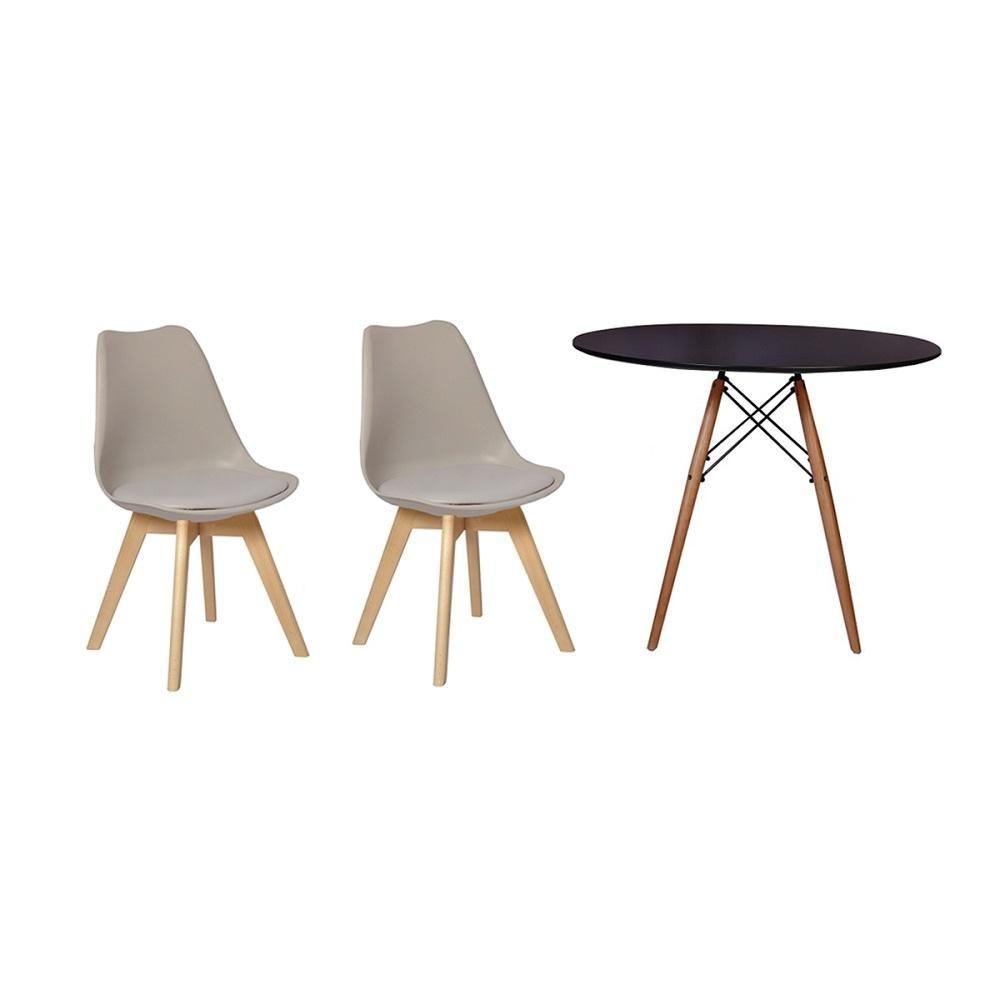 Kit Mesa Jantar Eiffel 80cm Preta + 02 Cadeiras Leda Nude - 2