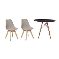 Kit Mesa Jantar Eiffel 80cm Preta + 02 Cadeiras Leda Nude