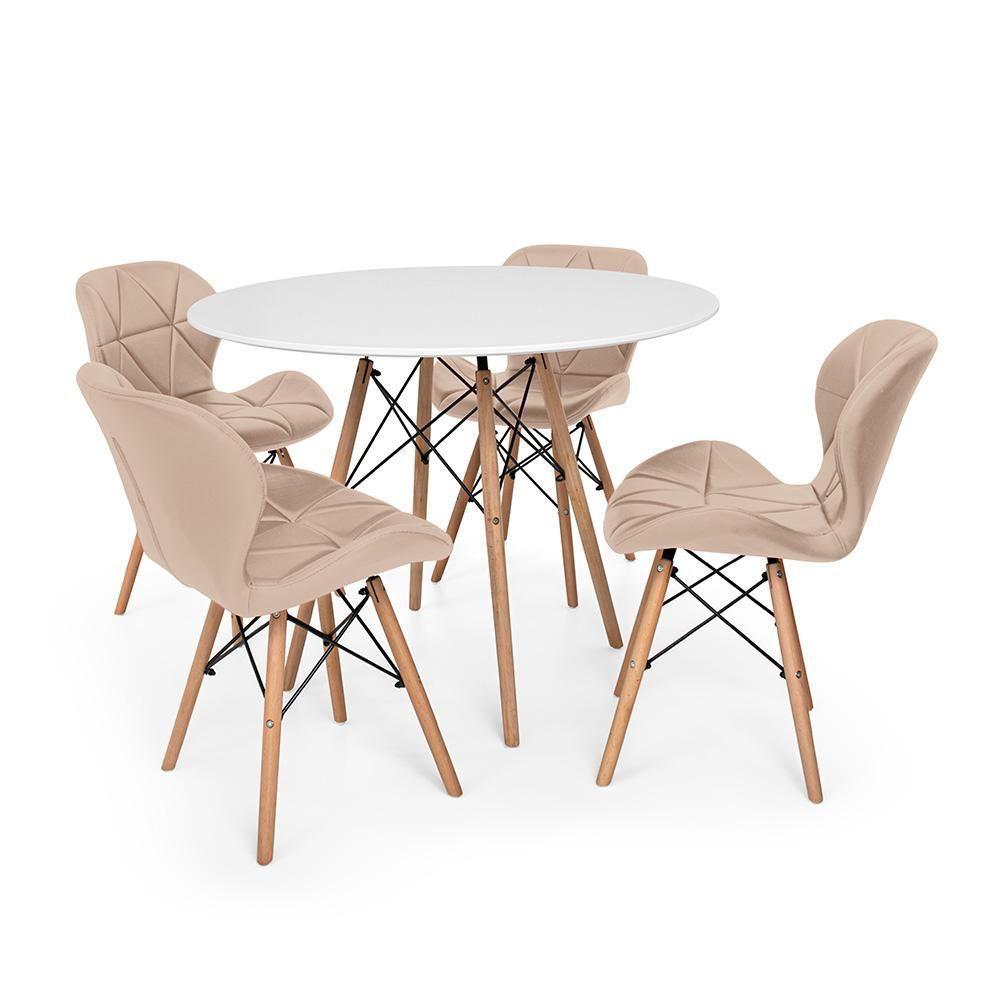 Conjunto Mesa de Jantar Eiffel Branca e 4 Cadeiras Slim Nude - 1