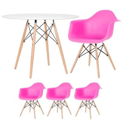 Mesa Redonda Eames 100 Cm Branco + 3 Cadeiras Eiffel Daw Rosa Pink Rosa Pink